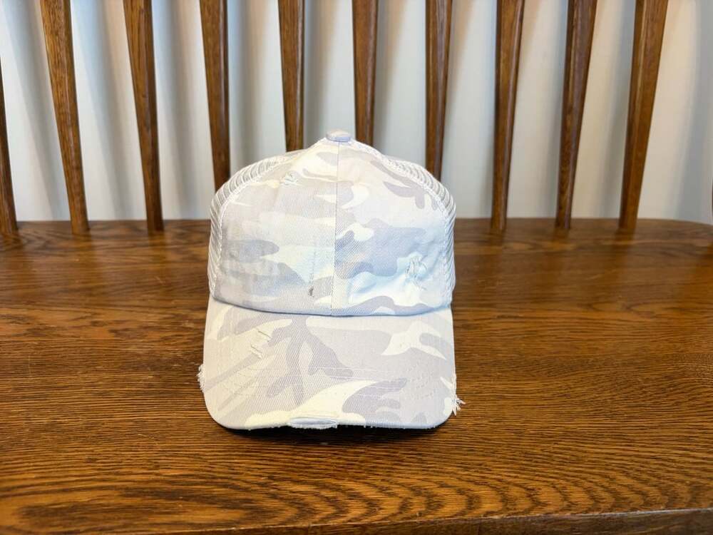 C.C Kids Camo Trucker Hat White Gray Distressed Ponycap